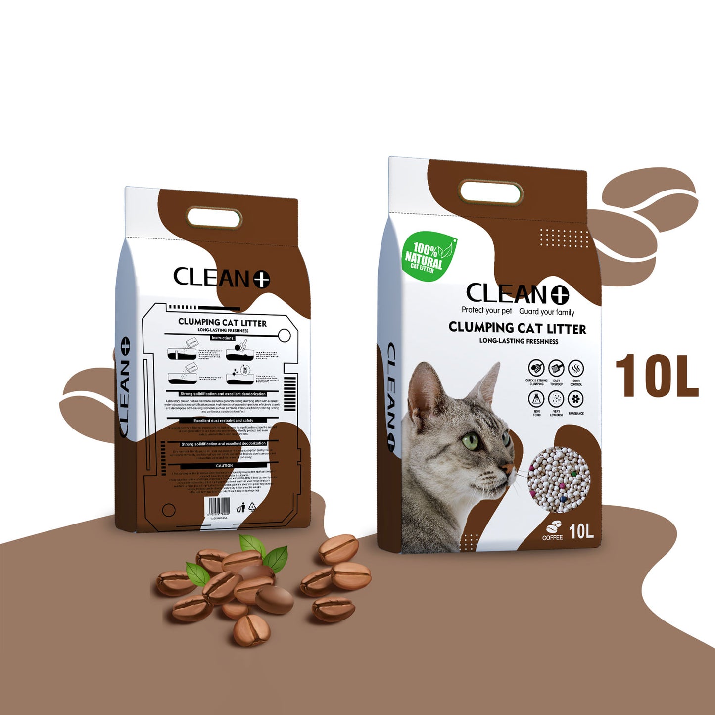Clean + : Clumping Cat Litter : 10L : Coffee