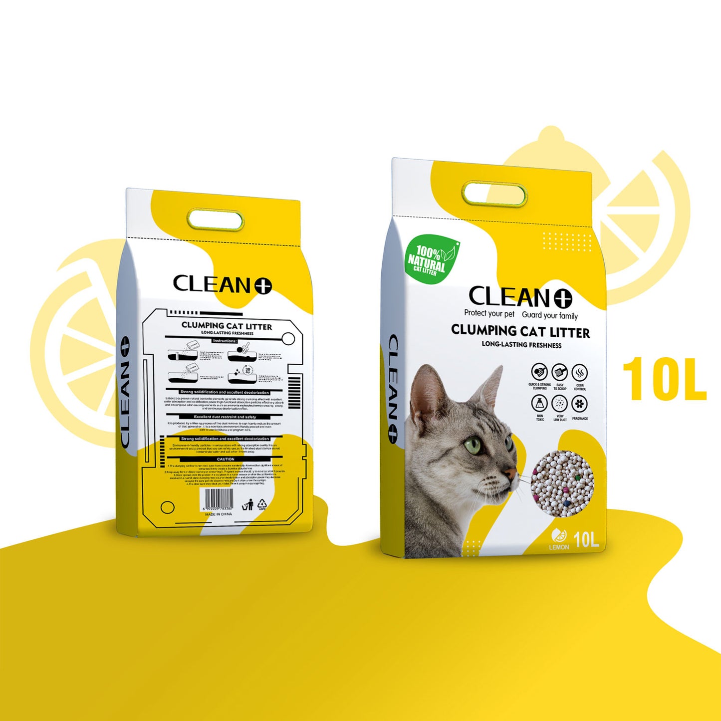 Clean + : Clumping Cat Litter : 10L : Lemon